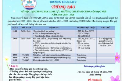 THÔNG BÁO TỰU TRƯỜNG NĂM HỌC 2025-2026